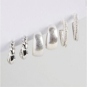 Torrid Women's Fashion Jewellery Textured Small Silver Hoop Earrings‎ Set of 3